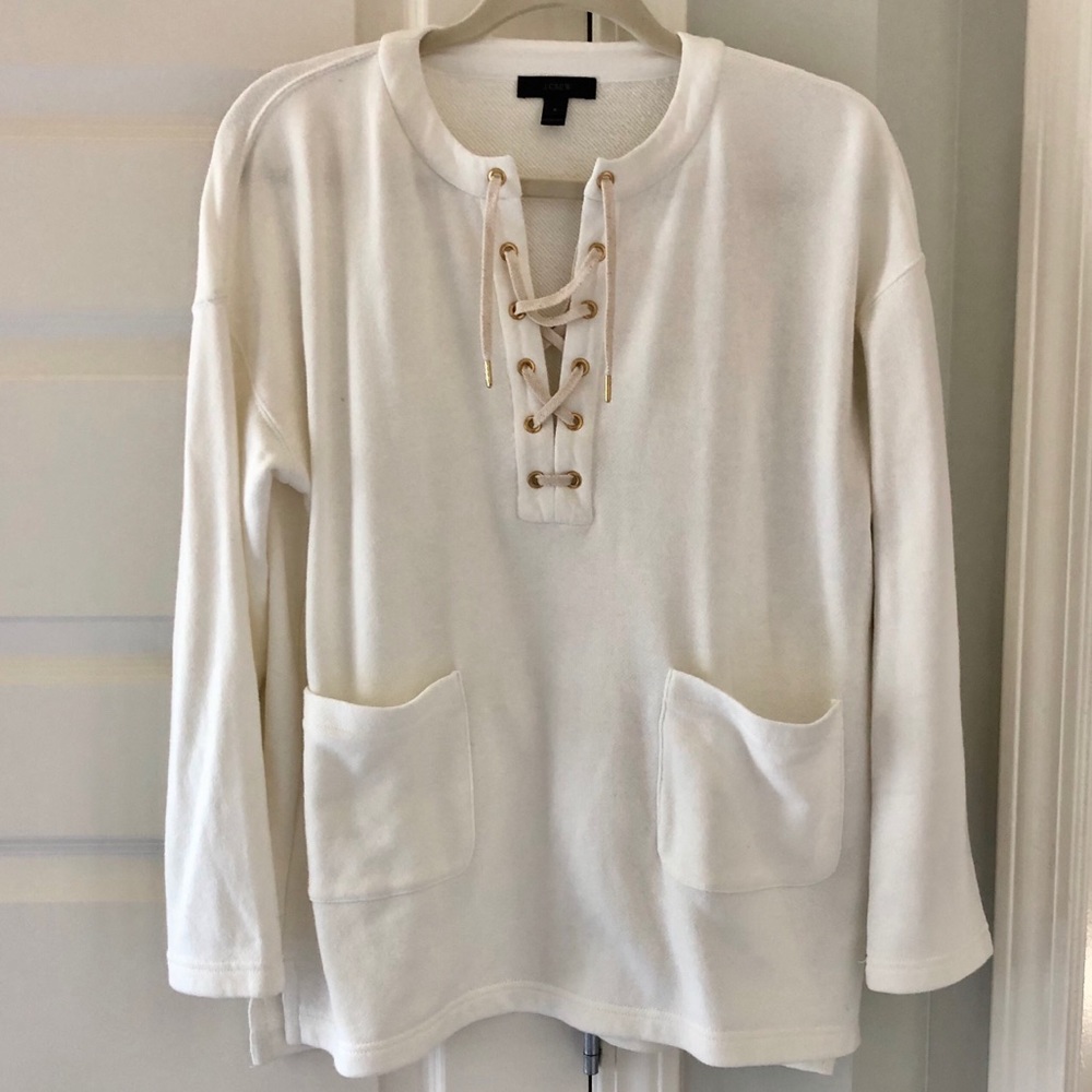 J Crew lace up sweatshirt with pockets.